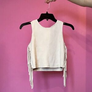 Soprano beige suede crop fringe sleeveless top